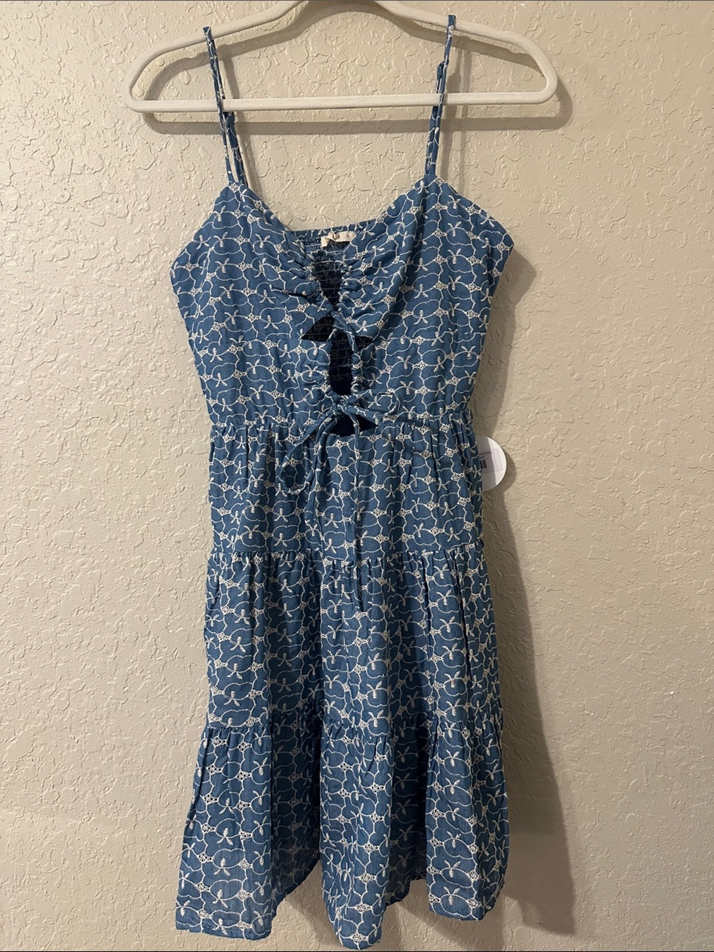 Brielle Blue embroidered cut out  Floral Tie-Front Sundress nwt 1